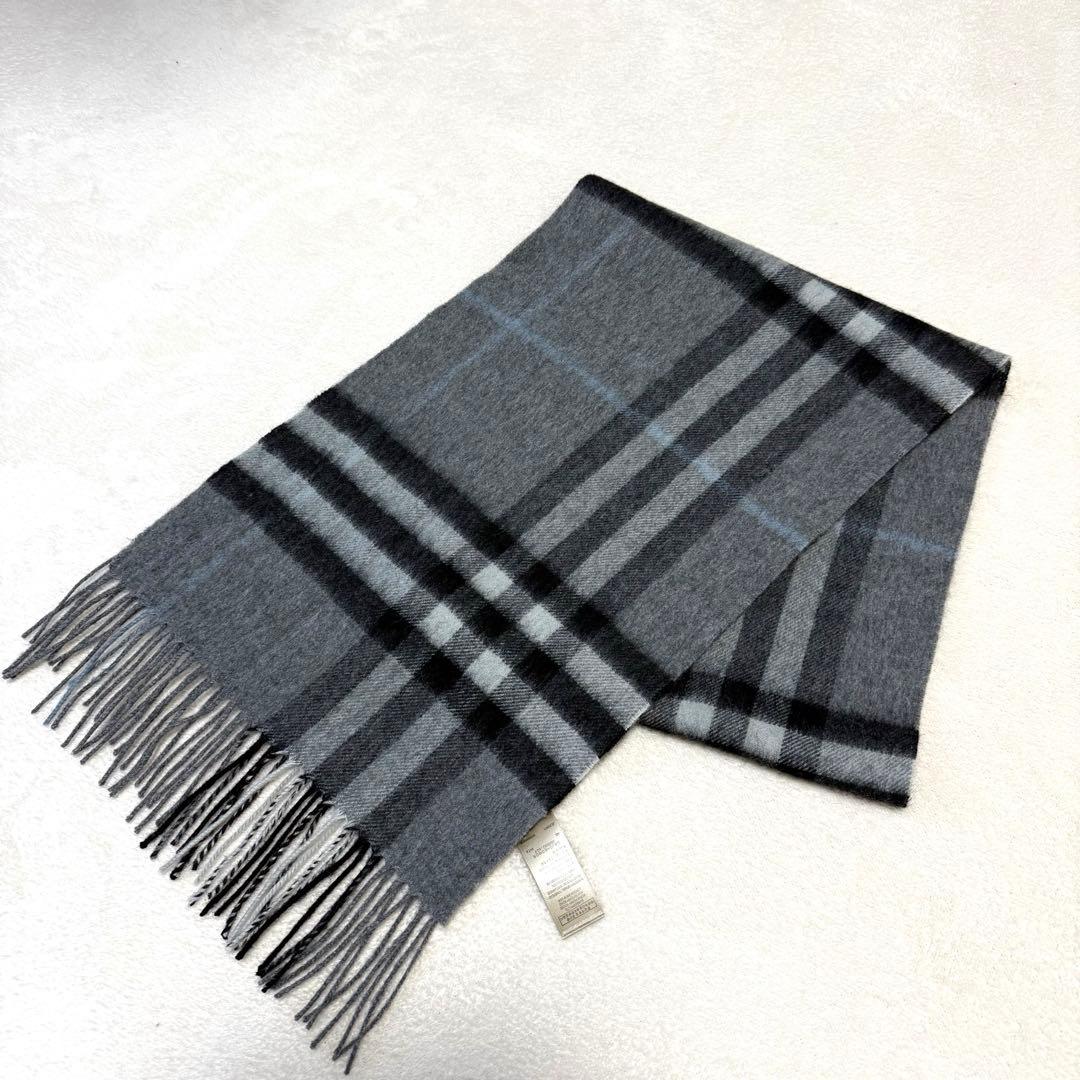 美品　BURBERRY カシミヤ チェック マフラー グレー