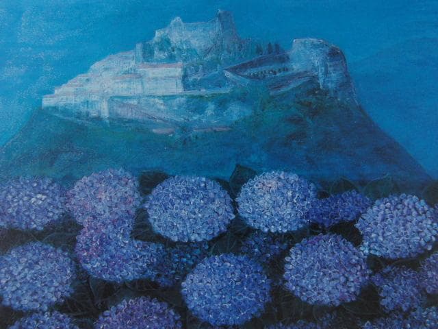 園山幹生、【エズとあじさい】、希少な額装用画集より、新品額装付