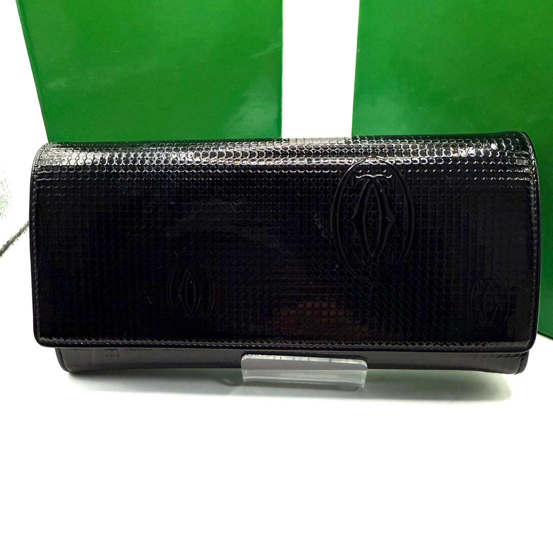 カルティエ 長財布 ハッピーバースデー パテントレザー ロゴ ブラック