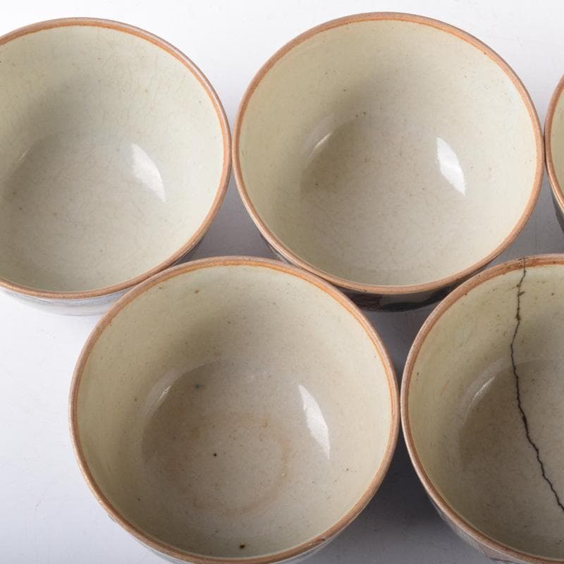 九谷焼　古九谷　九谷庄三造　赤絵金彩　山水楼閣人物文　煎茶碗　五客　C　8269