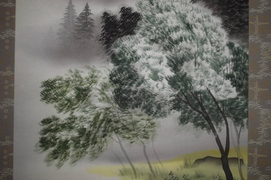 真作/陽香/彩色/山水漁師図/桐共箱付/布袋屋掛軸HG-818