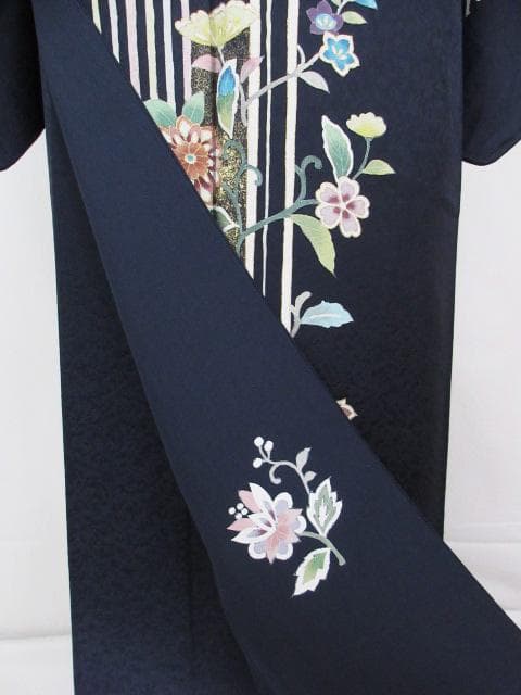 新品同様！アールデコ柄＊手描き＊濃いネイビー＊高級＊訪問着＊１５８ｃｍ＊裄６６