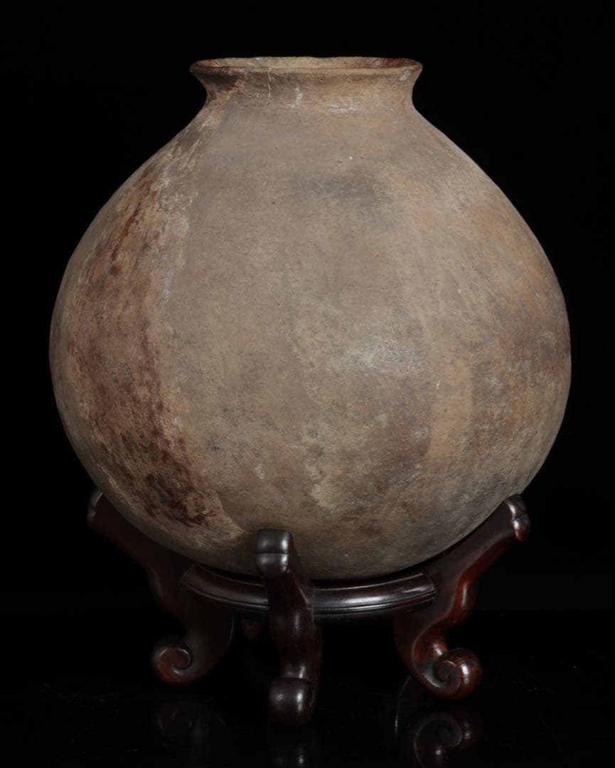 朝鮮美術 須恵器 新羅土器 壺 新羅無細土 出土品 木製台座 箱付 骨董 古美術