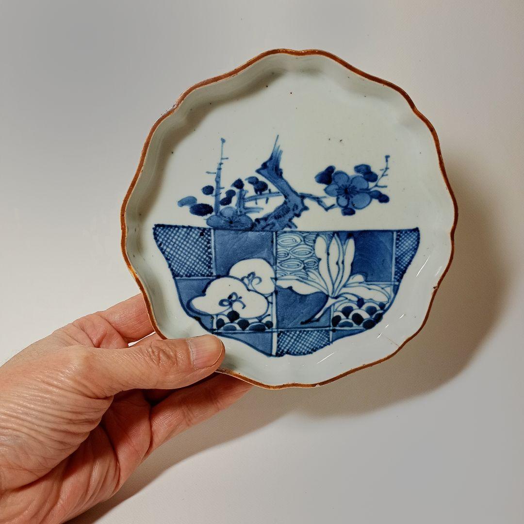 藍古九谷　染付更紗梅文皿　【初期伊万里　古九谷　藍柿右衛門　鑑賞伊万里】