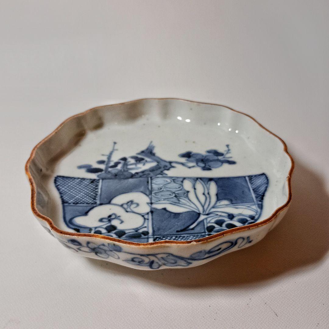 藍古九谷　染付更紗梅文皿　【初期伊万里　古九谷　藍柿右衛門　鑑賞伊万里】