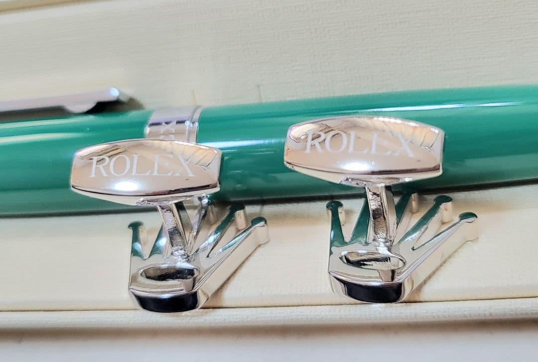 ロレックス　グリーン キャップボールペン　カフスセット　箱付き　新品