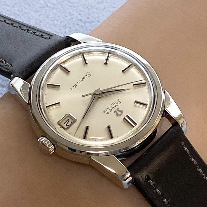 OH済 オメガ シーマスター デイト シルバーサンレイ 5.5振動 自動巻き