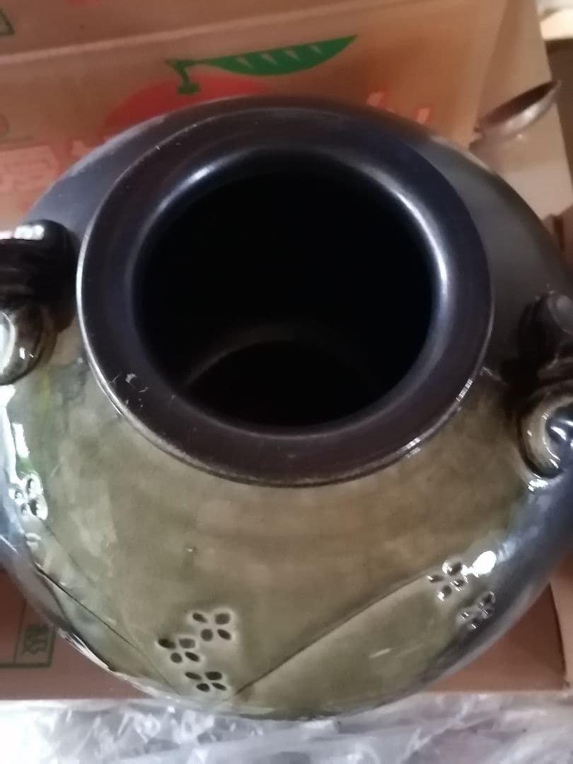 萬古焼　陶器 花瓶 グリーンとブラック