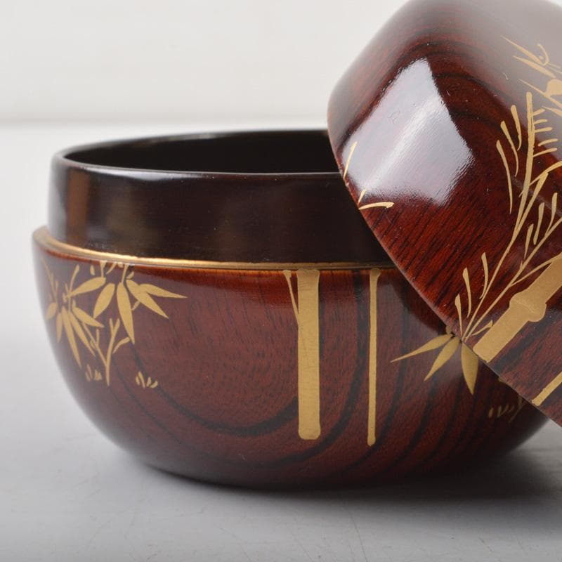 茶道具　瑛斎作　竹蒔絵　螺鈿装飾　平棗　共箱　V　6259