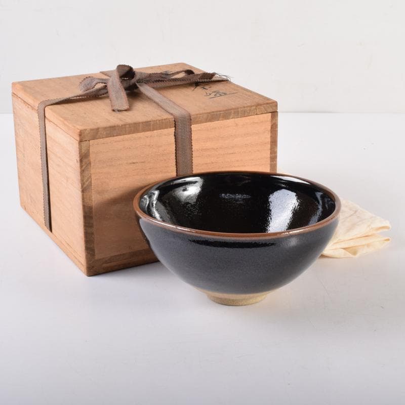 茶道具　瀬戸焼　古狭間窯　加藤菁山作　天目茶碗　共箱　C　7161