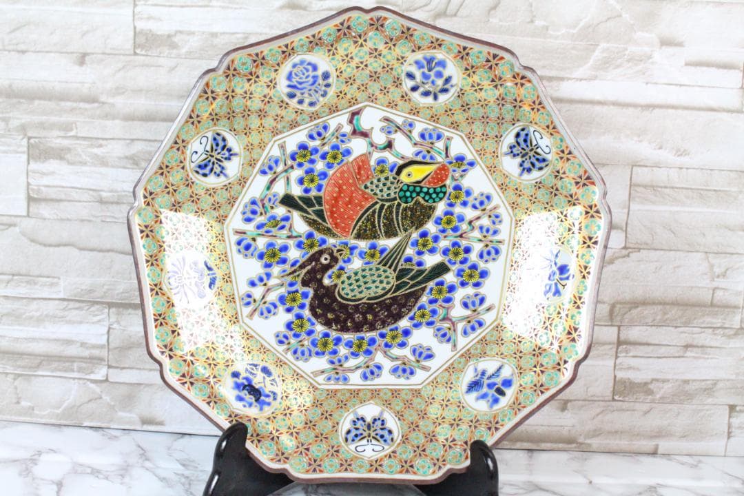 ♡九谷焼 山本重義 金彩小紋 飾皿 共箱・共布 付き EA0H01013