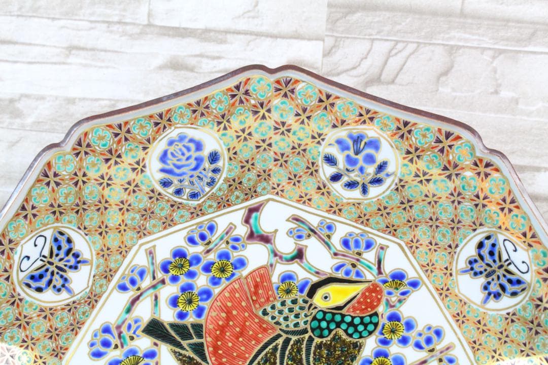 ♡九谷焼 山本重義 金彩小紋 飾皿 共箱・共布 付き EA0H01013