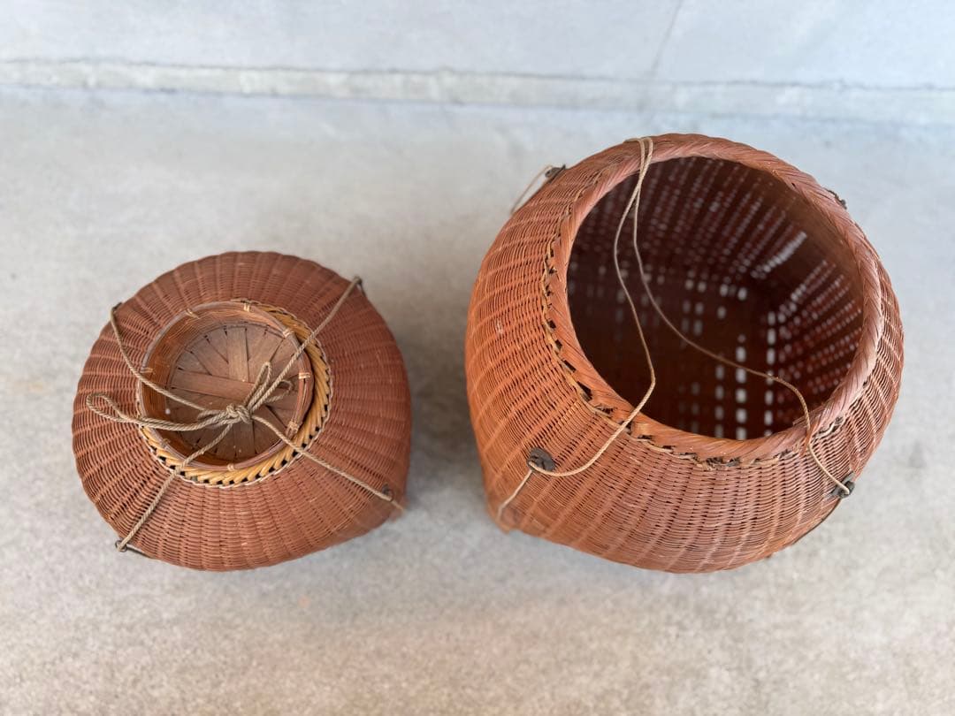 竹製バスケット 籠　胴丸かご　インテリア　2点セット