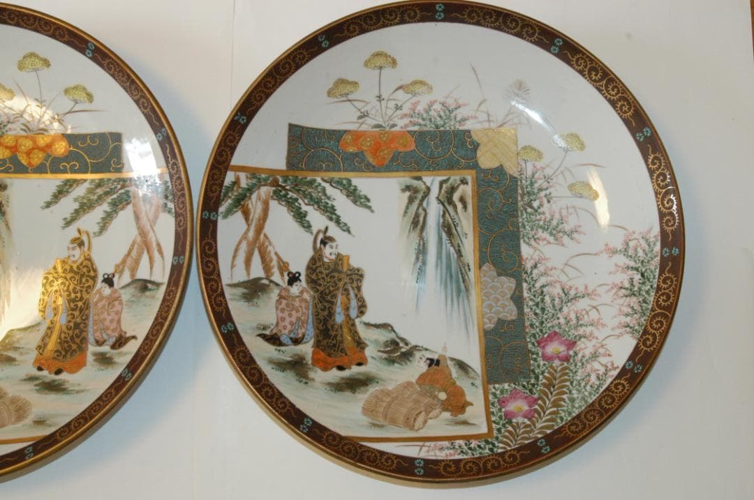 【希骨董品】旧家蔵出 古九谷焼■大皿ペア■「金彩色絵絵変人物図鉢」■径４５ｃｍ♪
