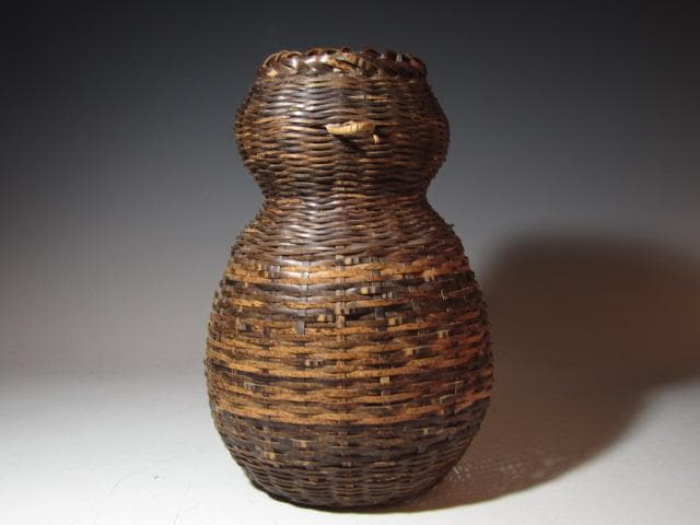 裏千家六代 六閑斎在判 篭花入「端月」八代 又玄斎 一燈追書k549