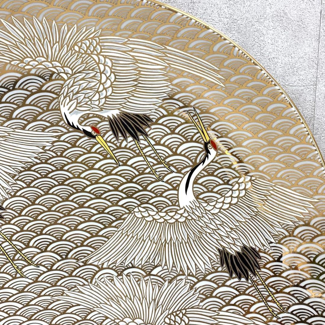 大皿 直径45.5cm 有田 静山作 波鶴 金彩 賀正 正月 飾り皿 皿