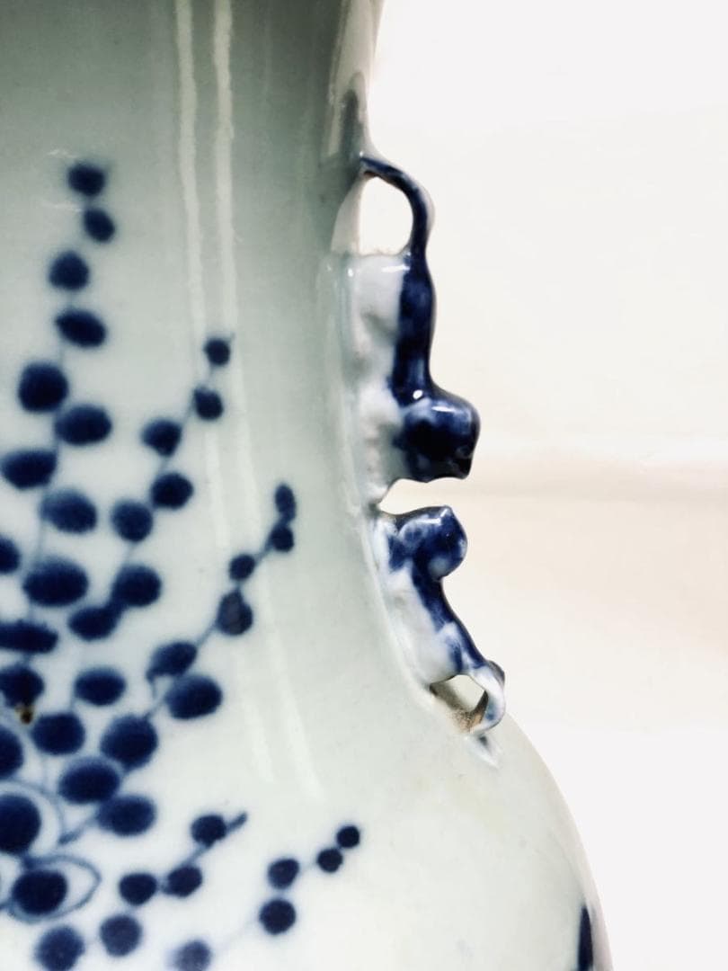 清時代中期 古染付 花紋様 大花瓶 伝世品焼物 青花 呉須 ウブ品WWTT194