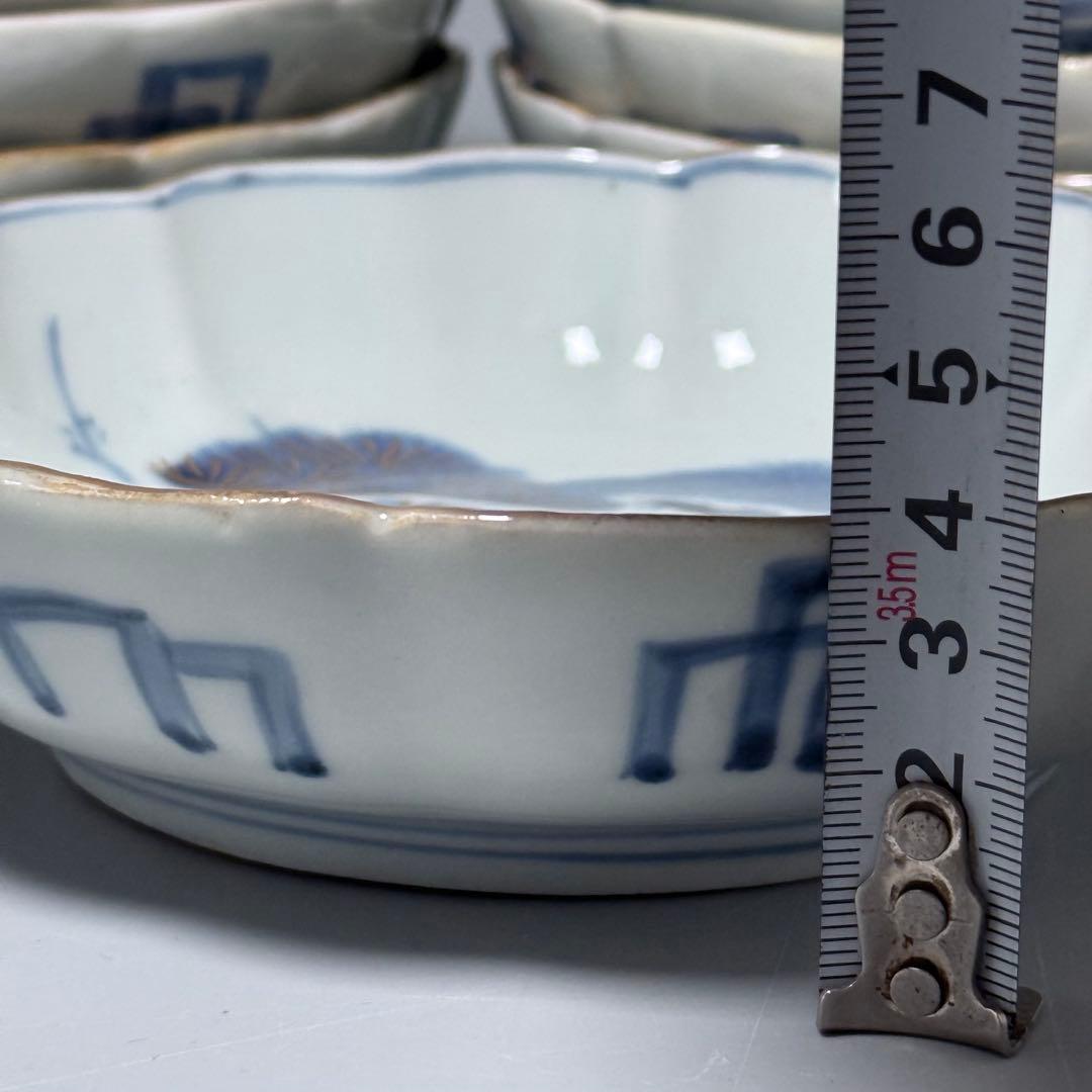 古伊万里　染錦松文様なます皿　10客　ホタルの窯印　江戸期　直径15.3cm