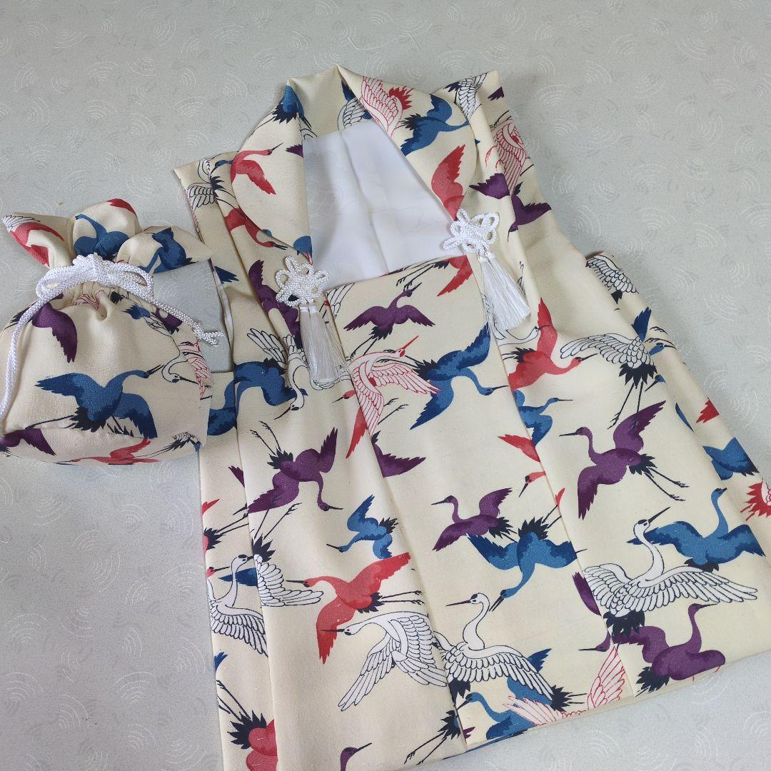 七五三３歳正絹手縫いの被布（巾着付き）中綿無し