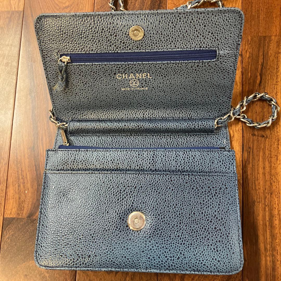 CHANEL シャネル キャビアスキン チェーンウォレット ネイビー