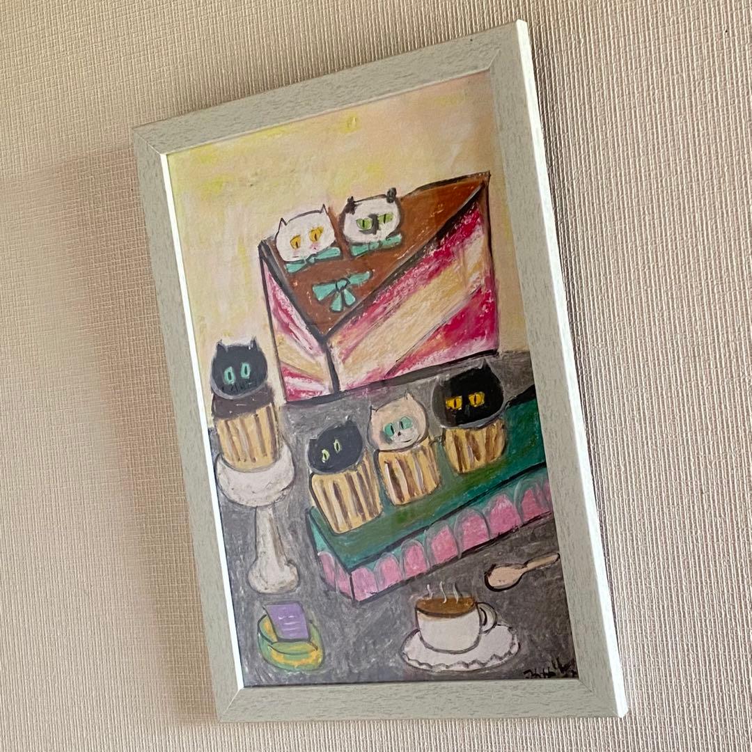 絵画。壁掛け原画【Cute cat cake】0 1