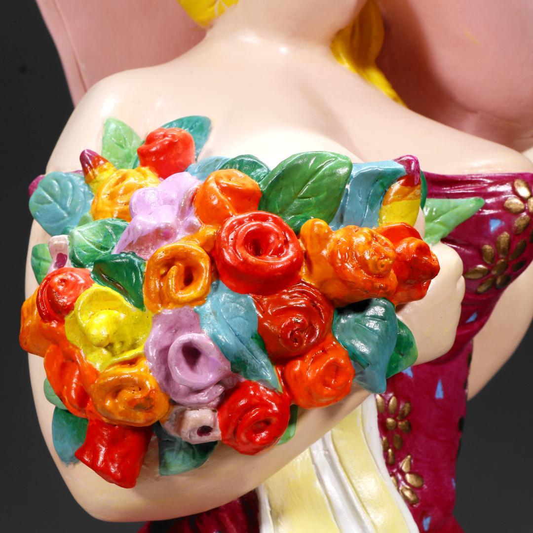 ★超レア！ヒロ・ヤマガタ ブロンズ像 『春風』薔薇の花束とパリジェンヌ1988