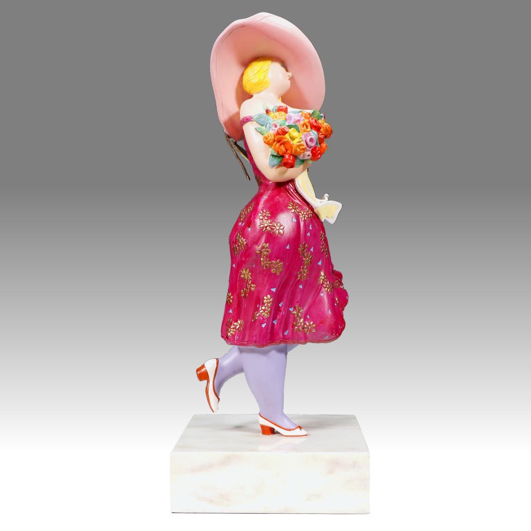 ★超レア！ヒロ・ヤマガタ ブロンズ像 『春風』薔薇の花束とパリジェンヌ1988