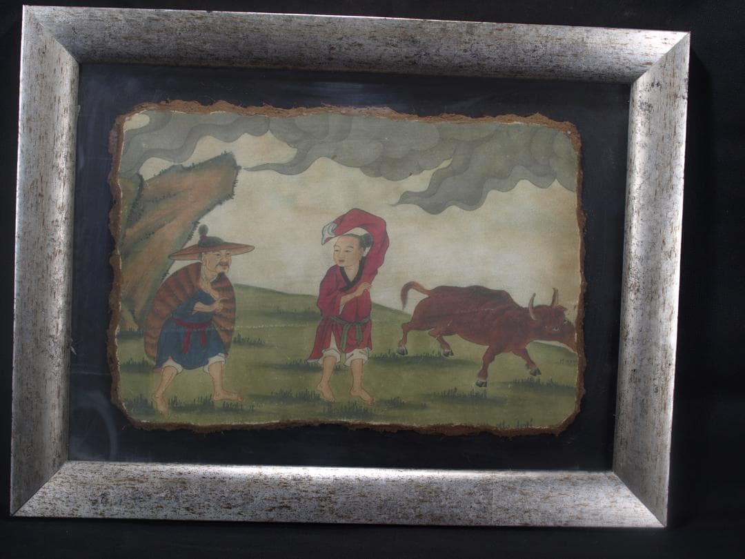 中国唐時代　敦煌莫高窟壁画 彩絵　人物像 発掘品 AK1733A10-4