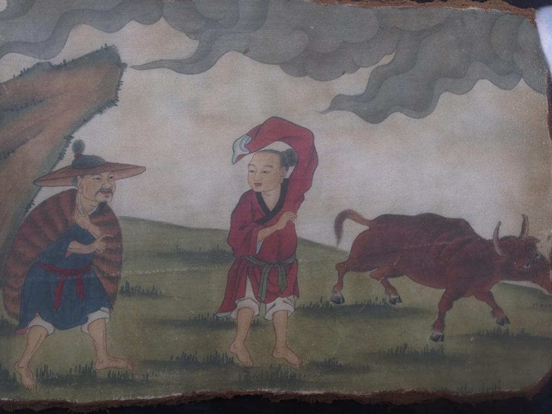 中国唐時代　敦煌莫高窟壁画 彩絵　人物像 発掘品 AK1733A10-4