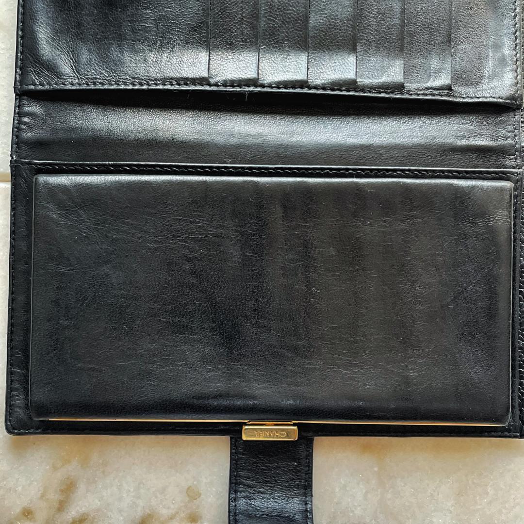 ■599 CHANEL シャネル キャビアスキン かまぐち長財布 黒 ココマーク