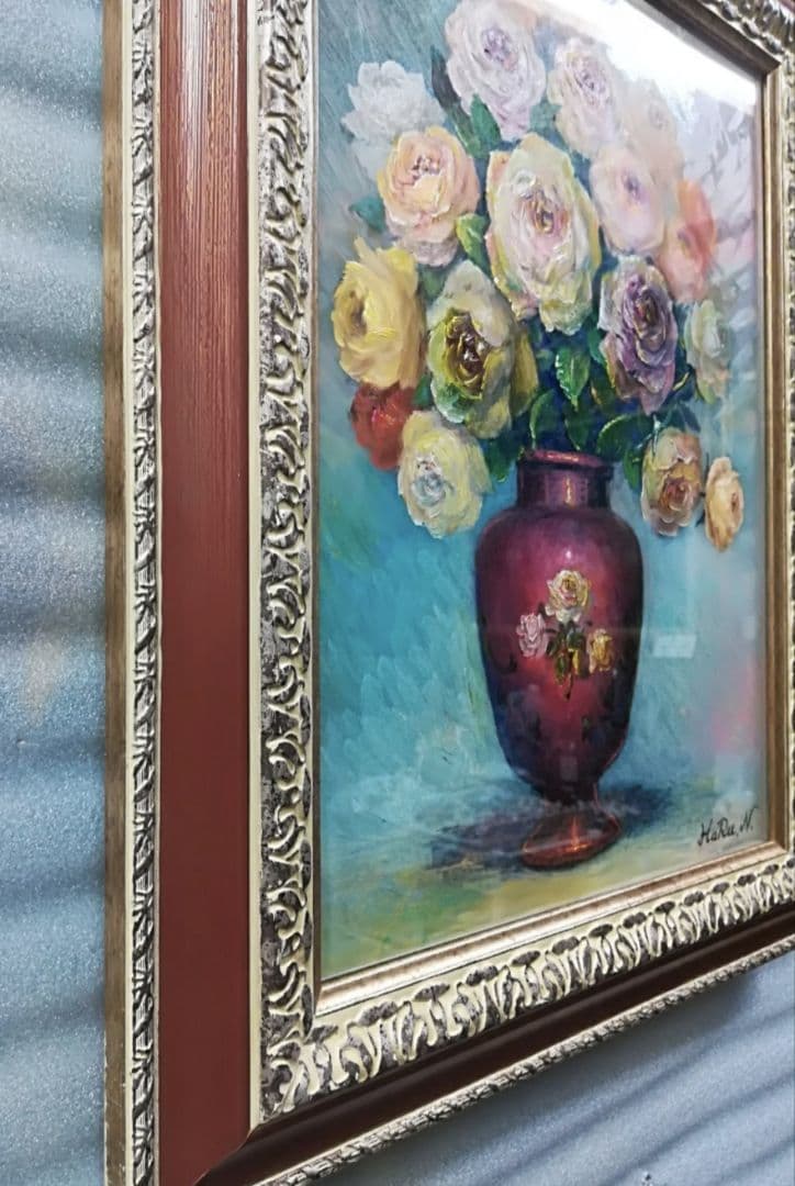 画家 HaRu  絵画 油絵#薔薇#真作　原画　一点物　静物画。