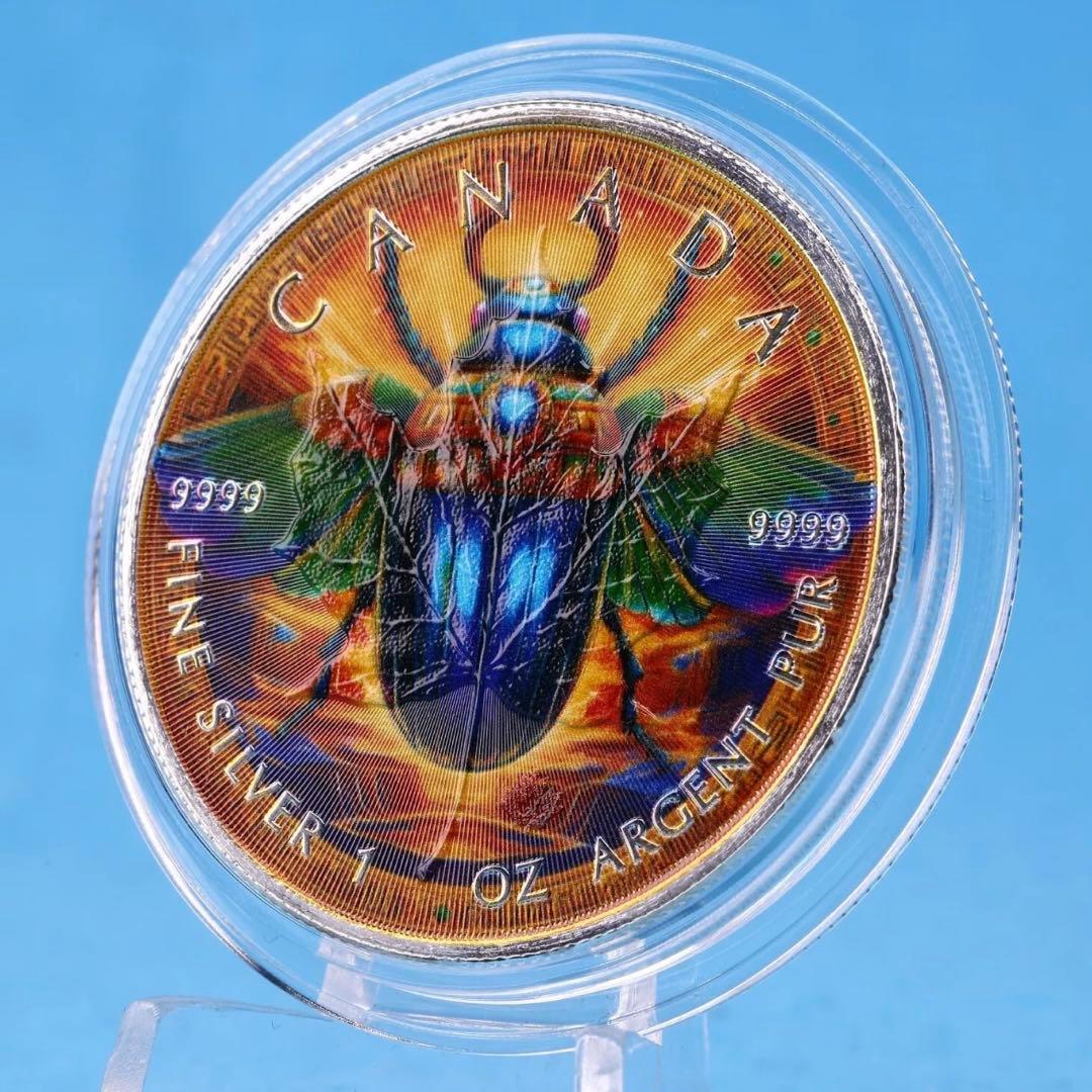 メイプルリーフ 銀貨 カラー 古代エジプト 黄金虫 1オンス 1oz 純銀