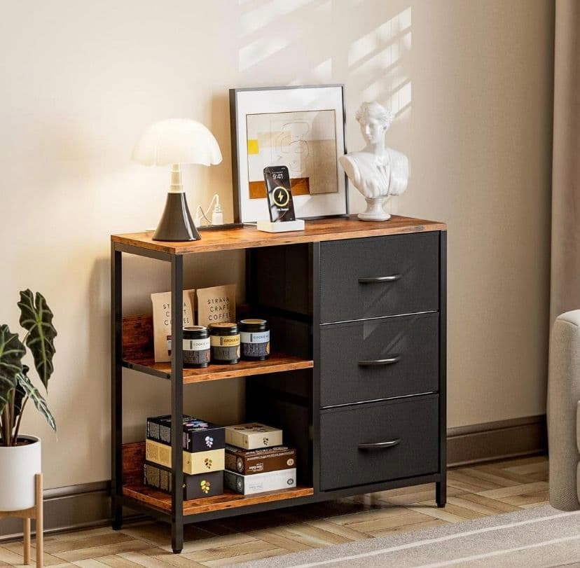 収納チェスト キャビネット USBポート 収納 衣類収納 簡単組立 黒 ブラック