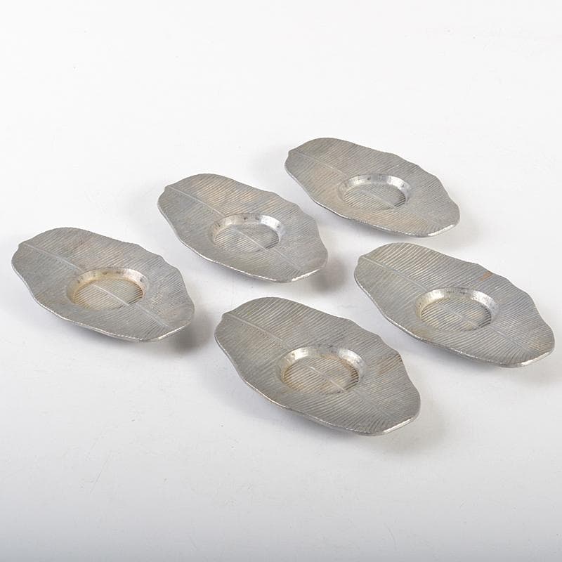 煎茶道具　松月造　純錫　蕉葉式　茶托　五客　合計約514g　箱付　V　R7300