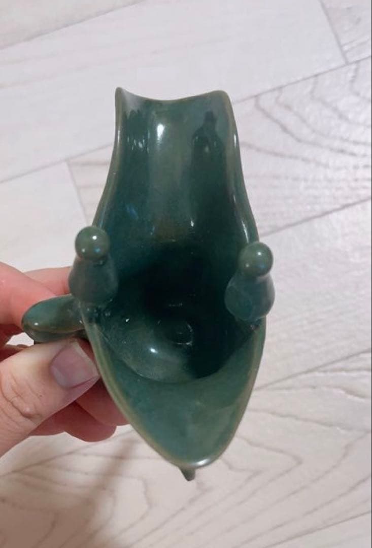 汝瓷绿釉高爵杯　酒器 爵杯 古玩 旧家収蔵 爵 陶芸　古美術品