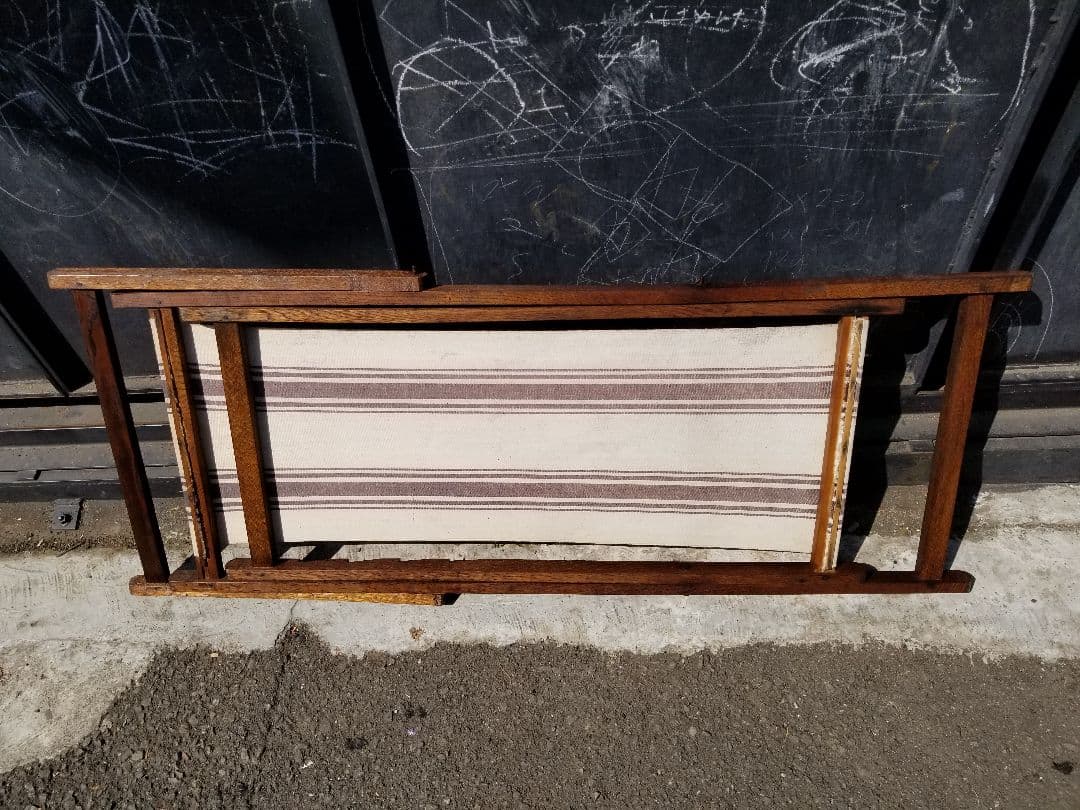 1960年代　ヴィンテージ　縞柄　帆布　オーク材　ストライプ　ロッキングチェア