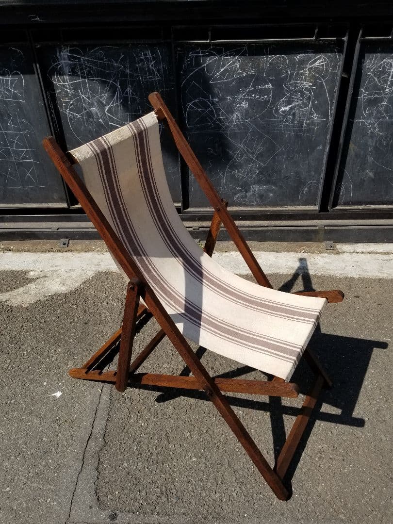 1960年代　ヴィンテージ　縞柄　帆布　オーク材　ストライプ　ロッキングチェア