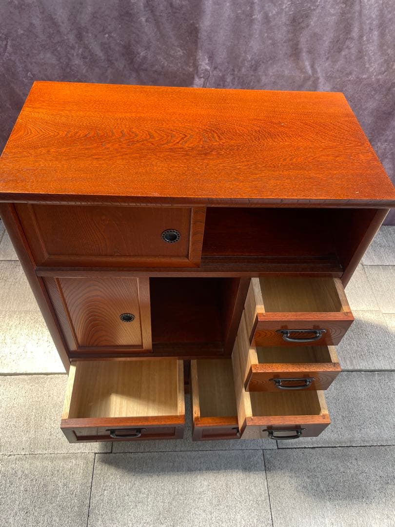 【からくり箪笥】民芸家具　茶箪笥 和家具収納棚 昭和レトロヴィンテージ