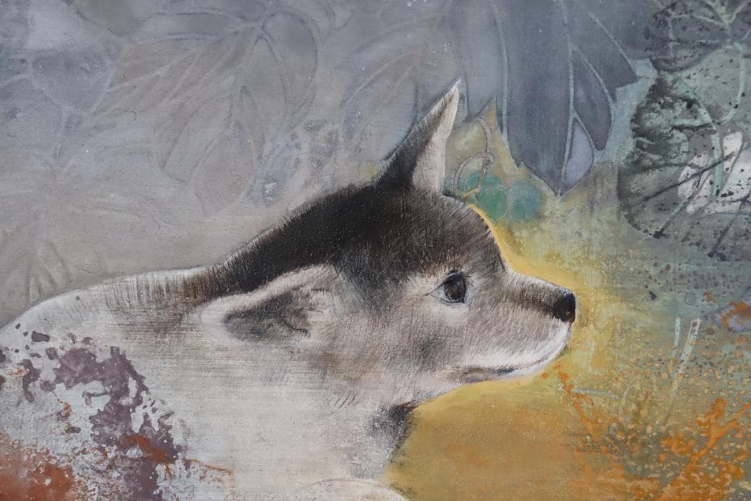 真作保証 竹内浩一 「閑 (犬)」日本画12号 共シール 過去一傑作品