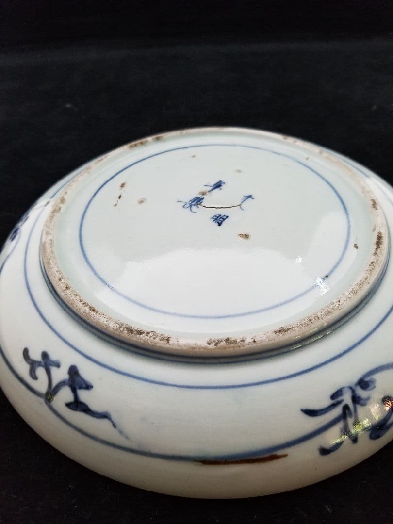 古伊万里 江戸中期　コンニャク印判　墨弾きの皿　20㎝