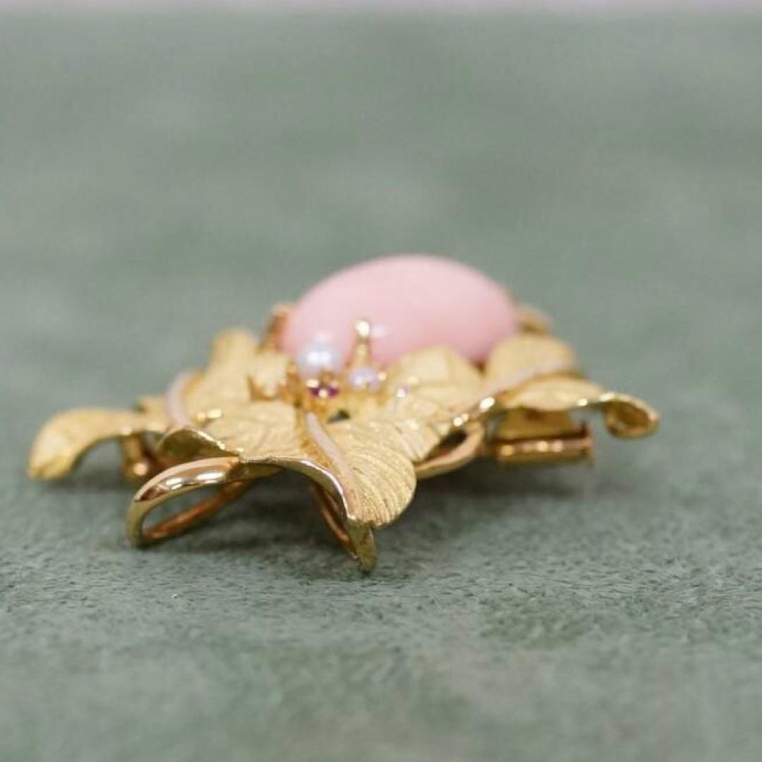 綺麗！★ 金無垢 K18 15.3g 珊瑚 パール ダイヤ ルビー ブローチ