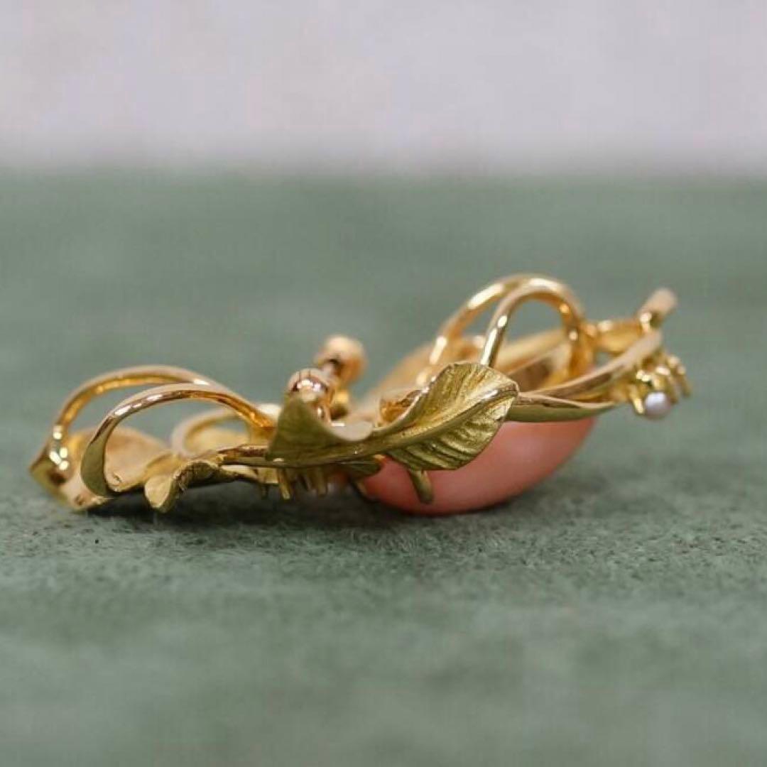 綺麗！★ 金無垢 K18 15.3g 珊瑚 パール ダイヤ ルビー ブローチ