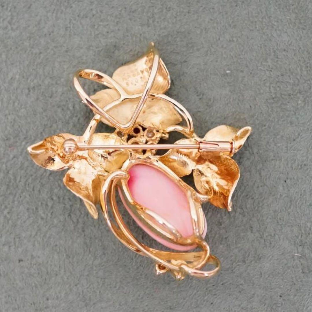 綺麗！★ 金無垢 K18 15.3g 珊瑚 パール ダイヤ ルビー ブローチ