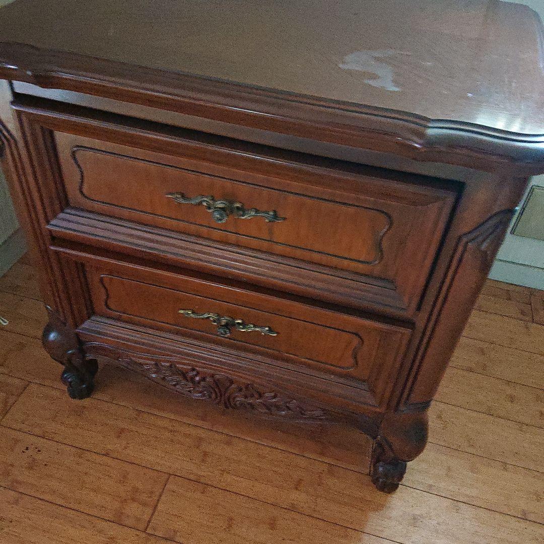 アンティーク調 木製ブラウンチェスト 2段引き出し付き