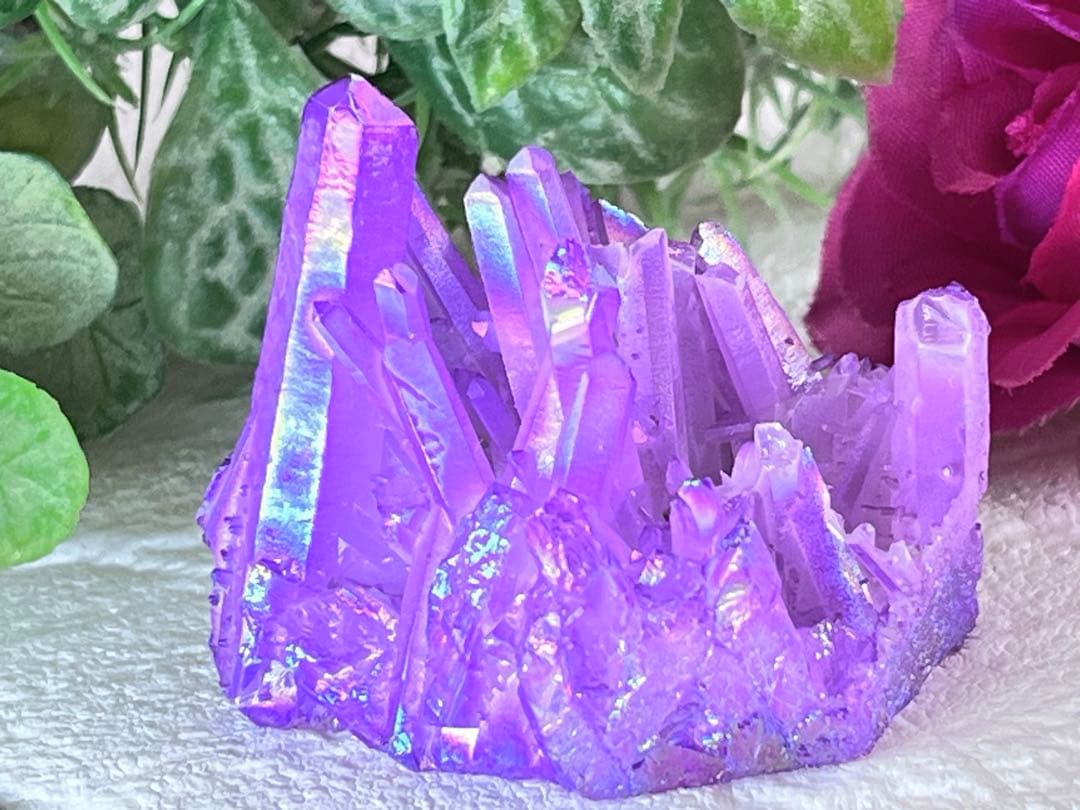 チャネリング✨　パープル　オーラ水晶　クリスタル　クラスター　原石