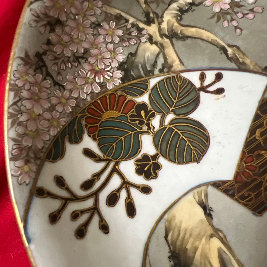 古美術　桜の木　扇面絵　極細絵　九谷谷口製　在銘