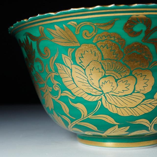 久世久宝　青金襴手牡丹唐草菓子鉢　共箱　茶道具　菓子器　京焼　染付　磁器