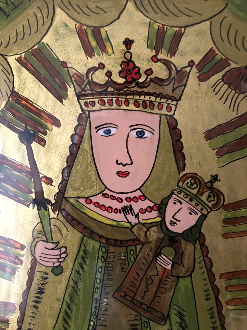 ルーマニア　ガラスイコン　聖母子像　アンティーク　宗教画　キリスト教