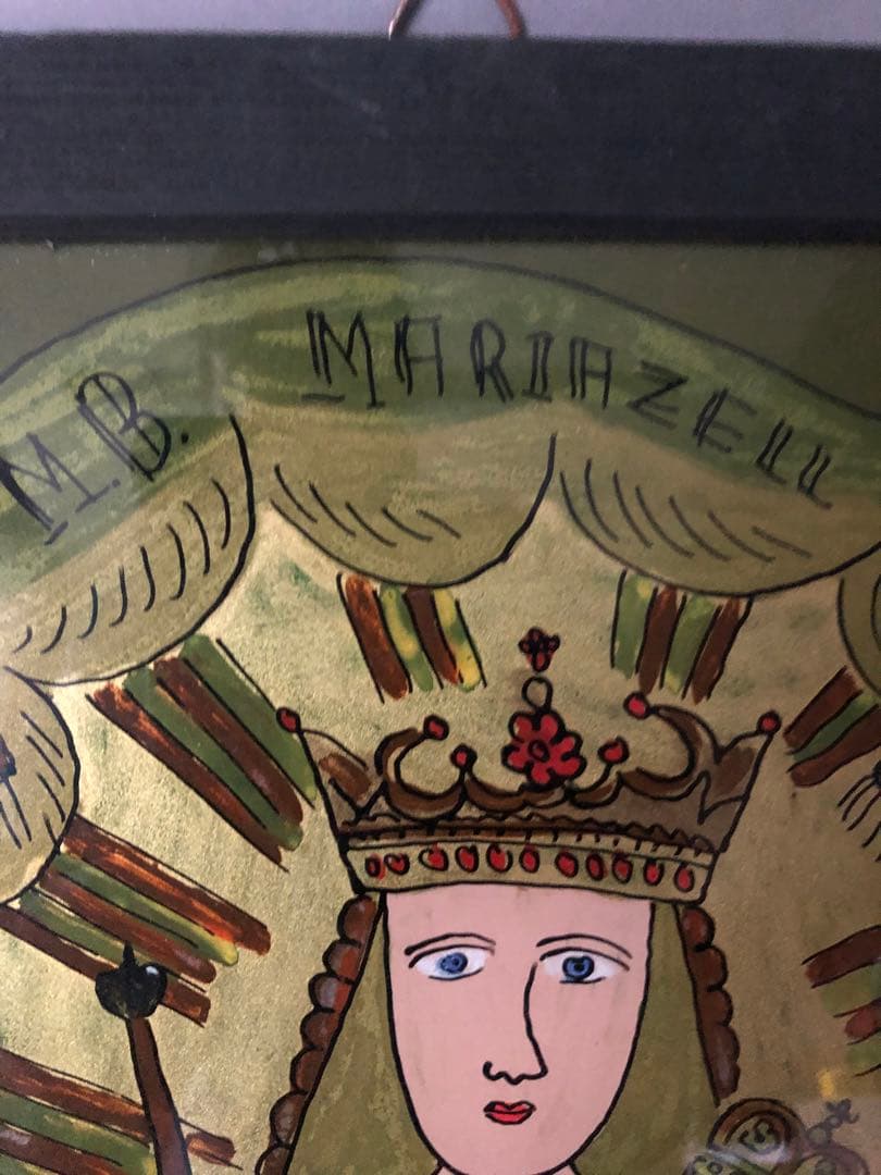 ルーマニア　ガラスイコン　聖母子像　アンティーク　宗教画　キリスト教