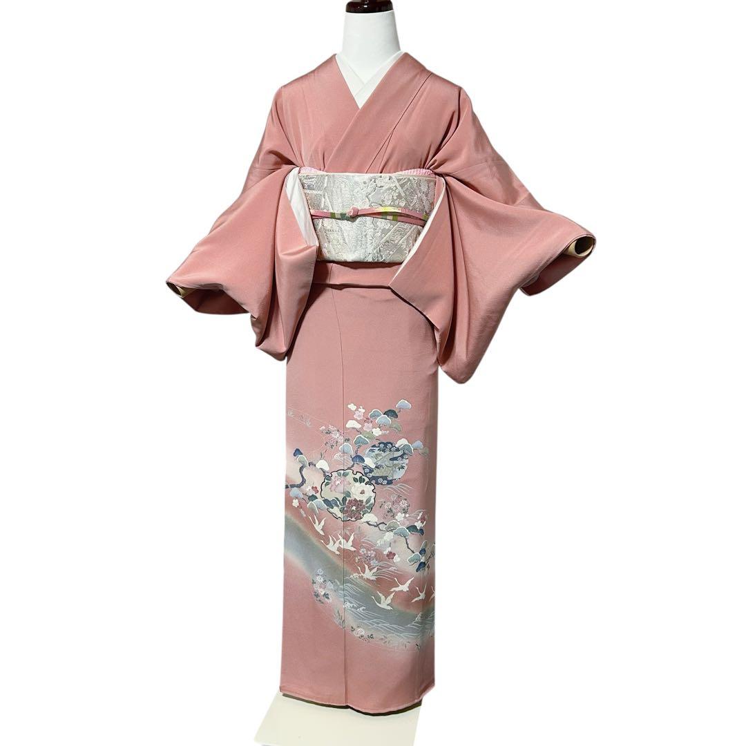 未使用近い　美品　袷　正絹　作家　縮緬　友禅　訪問着　フルセット　4点